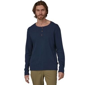 Patagonia Mens Long‎ Sleeve Henley Shirt Organic Cotton Blue Casual Top
